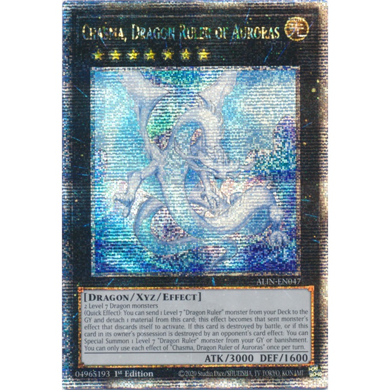 [QUARTER CENTURY SECRET RARE] Chasma, Dragon Ruler of Auroras – ALIN-EN047 –  1st Edition