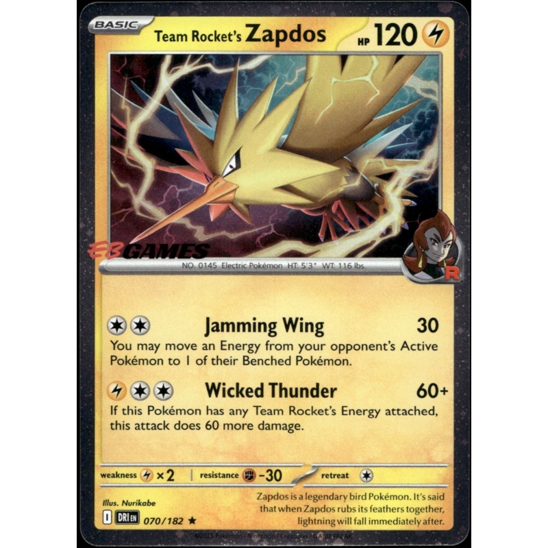 Team Rocket’s Zapdos – 070/182 – Cosmo Holo EB GAMES PROMO
