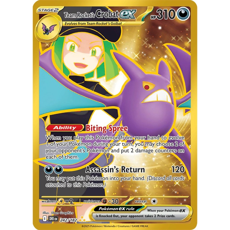 [ GOLD ] Team Rocket’s Crobat ex – 242/182 – Hyper Rare Pokemon Destined Rivals