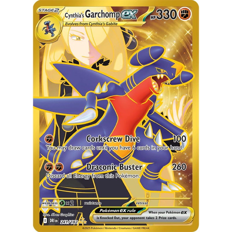 [ GOLD ] Cynthia’s Garchomp ex – 241/182 – Hyper Rare Pokemon Destined Rivals