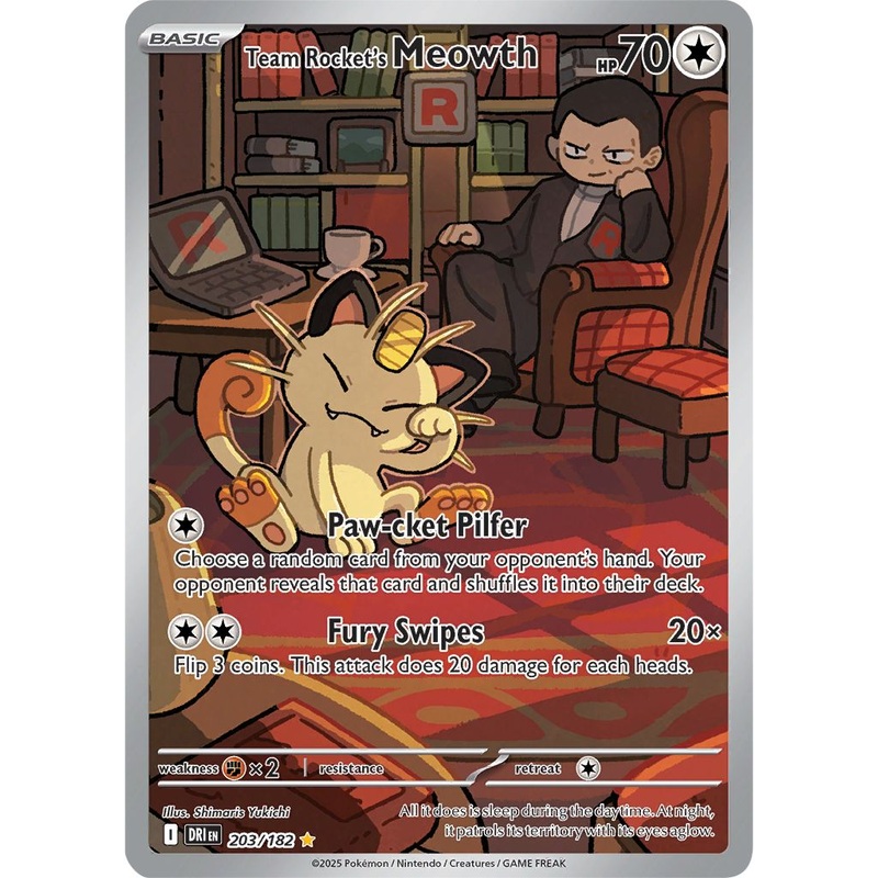 Team Rocket’s Meowth – 203/182 – Illustration Rare Pokemon Destined Rivals